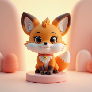 Cartoon Animals — Chibi-style Fox Spirit With Fluffy Tri-colour Character #0199 (FLUX)