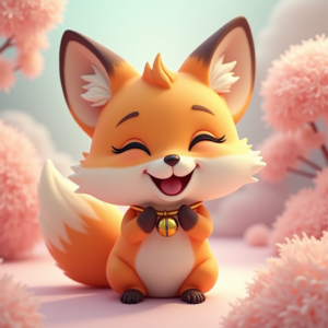 Cartoon Animals — Chibi-style Fox Spirit With Fluffy Tri-colour Character #0205 (Ideogram)
