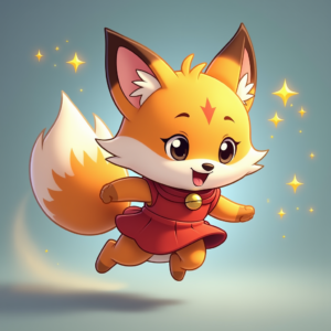 Cartoon Animals — Chibi-style Fox Spirit With Fluffy Tri-colour Character #0217 (Ideogram)