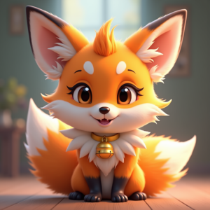 Cartoon Animals — Chibi-style Fox Spirit With Fluffy Tri-colour Character #0241 (Ideogram)