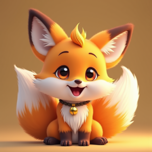 Cartoon Animals — Chibi-style Fox Spirit With Fluffy Tri-colour Character #0247 (FLUX)