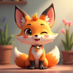 Cartoon Animals — Chibi-style Fox Spirit With Fluffy Tri-colour Character #0253 (Ideogram)