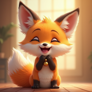 Cartoon Animals — Chibi-style Fox Spirit With Fluffy Tri-colour Character #0259 (FLUX)