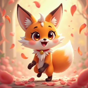 Cartoon Animals — Chibi-style Fox Spirit With Fluffy Tri-colour Character #0265 (Ideogram)