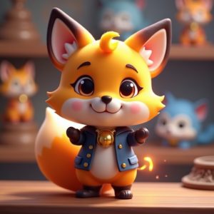Cartoon Animals — Chibi-style Fox Spirit With Fluffy Tri-colour Character #0277 (Ideogram)