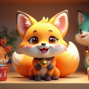 Cartoon Animals — Chibi-style Fox Spirit With Fluffy Tri-colour Character #0283 (FLUX)