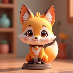 Cartoon Animals — Chibi-style Fox Spirit With Fluffy Tri-colour Character #0289 (Ideogram)