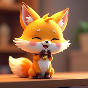 Cartoon Animals — Chibi-style Fox Spirit With Fluffy Tri-colour Character #0295 (FLUX)