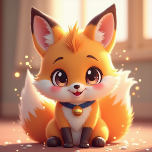 Cartoon Animals — Chibi-style Fox Spirit With Fluffy Tri-colour Character #0319 (FLUX)
