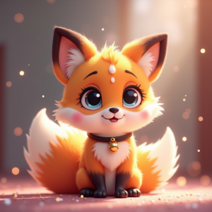 Cartoon Animals — Chibi-style Fox Spirit With Fluffy Tri-colour Character #0325 (Ideogram)