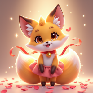 Cartoon Animals — Chibi-style Fox Spirit With Fluffy Tri-colour Character #0337 (Ideogram)