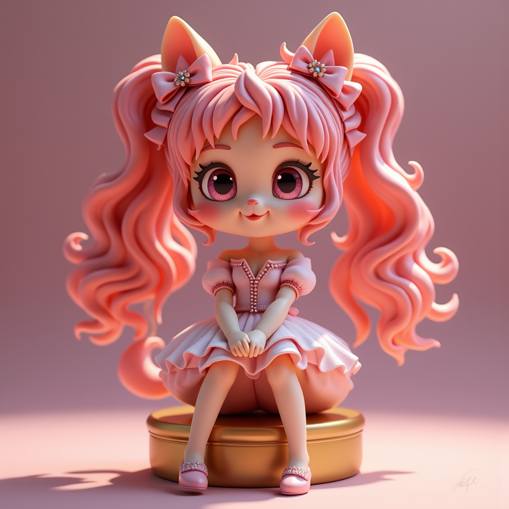 Cartoon Animals — Magical Girl Character With Flowing Ribbon-trimmed Character #0024 (Recraft)