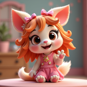 Cartoon Animals — Magical Girl Character With Flowing Ribbon-trimmed Character #0054 (Stable Diffusion)