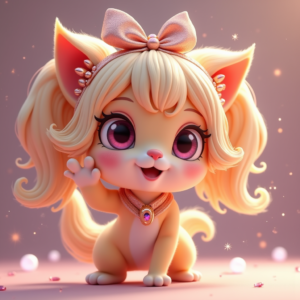 Cartoon Animals — Magical Girl Character With Flowing Ribbon-trimmed Character #0126 (Stable Diffusion)