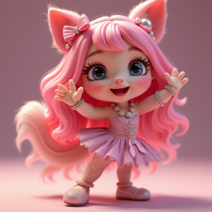 Cartoon Animals — Magical Girl Character With Flowing Ribbon-trimmed Character #0162 (Stable Diffusion)