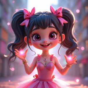 Cartoon Animals — Magical Girl Character With Flowing Ribbon-trimmed Character #0246 (Stable Diffusion)