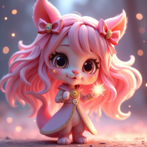 Cartoon Animals — Magical Girl Character With Flowing Ribbon-trimmed Character #0318 (Stable Diffusion)