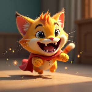 Cartoon Animals — Mischievous Cartoon Cat Character Mid-pounce With Character #0005 (Midjourney)
