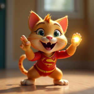 Cartoon Animals — Mischievous Cartoon Cat Character Mid-pounce With Character #0011 (Firefly)