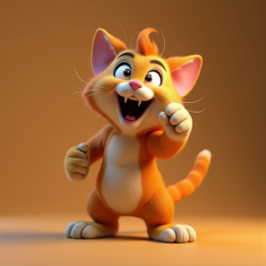 Cartoon Animals — Mischievous Cartoon Cat Character Mid-pounce With Character #0017 (Midjourney)