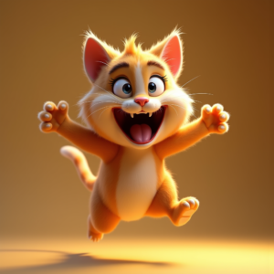 Cartoon Animals — Mischievous Cartoon Cat Character Mid-pounce With Character #0041 (Midjourney)