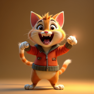 Cartoon Animals — Mischievous Cartoon Cat Character Mid-pounce With Character #0047 (Firefly)