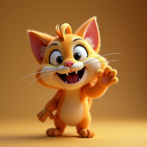 Cartoon Animals — Mischievous Cartoon Cat Character Mid-pounce With Character #0053 (Midjourney)