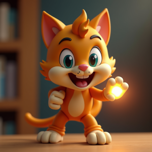 Cartoon Animals — Mischievous Cartoon Cat Character Mid-pounce With Character #0083 (Firefly)