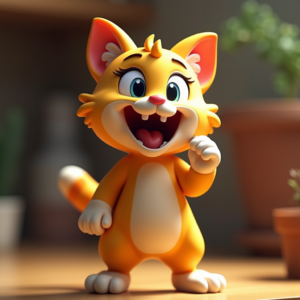 Cartoon Animals — Mischievous Cartoon Cat Character Mid-pounce With Character #0089 (Midjourney)