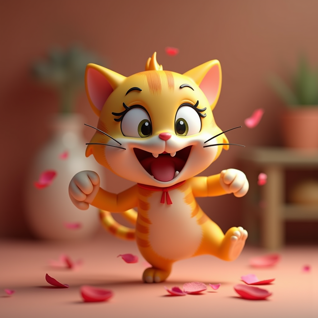 Cartoon Animals — Mischievous Cartoon Cat Character Mid-pounce With Character #0107 (Firefly)