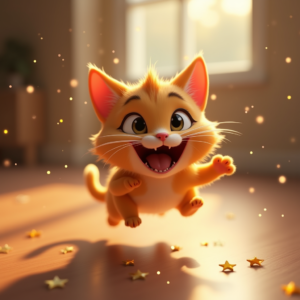 Cartoon Animals — Mischievous Cartoon Cat Character Mid-pounce With Character #0113 (Midjourney)