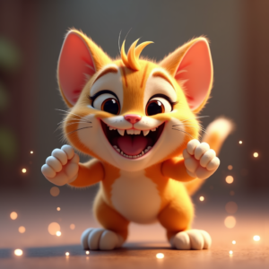 Cartoon Animals — Mischievous Cartoon Cat Character Mid-pounce With Character #0119 (Firefly)