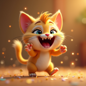 Cartoon Animals — Mischievous Cartoon Cat Character Mid-pounce With Character #0125 (Midjourney)