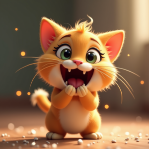 Cartoon Animals — Mischievous Cartoon Cat Character Mid-pounce With Character #0137 (Midjourney)