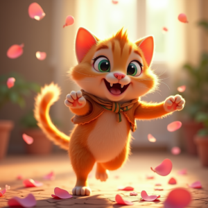 Cartoon Animals — Mischievous Cartoon Cat Character Mid-pounce With Character #0143 (Firefly)