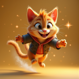 Cartoon Animals — Mischievous Cartoon Cat Character Mid-pounce With Character #0149 (Midjourney)