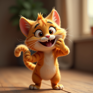 Cartoon Animals — Mischievous Cartoon Cat Character Mid-pounce With Character #0161 (Midjourney)