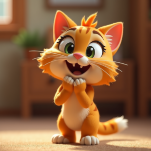 Cartoon Animals — Mischievous Cartoon Cat Character Mid-pounce With Character #0173 (Midjourney)
