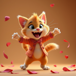 Cartoon Animals — Mischievous Cartoon Cat Character Mid-pounce With Character #0179 (Firefly)