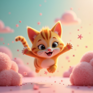 Cartoon Animals — Mischievous Cartoon Cat Character Mid-pounce With Character #0185 (Midjourney)