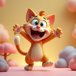 Cartoon Animals — Mischievous Cartoon Cat Character Mid-pounce With Character #0197 (Midjourney)