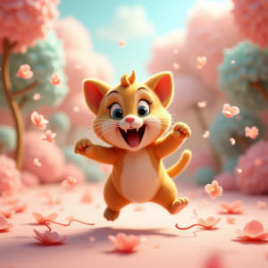 Cartoon Animals — Mischievous Cartoon Cat Character Mid-pounce With Character #0215 (Firefly)
