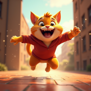 Cartoon Animals — Mischievous Cartoon Cat Character Mid-pounce With Character #0221 (Midjourney)