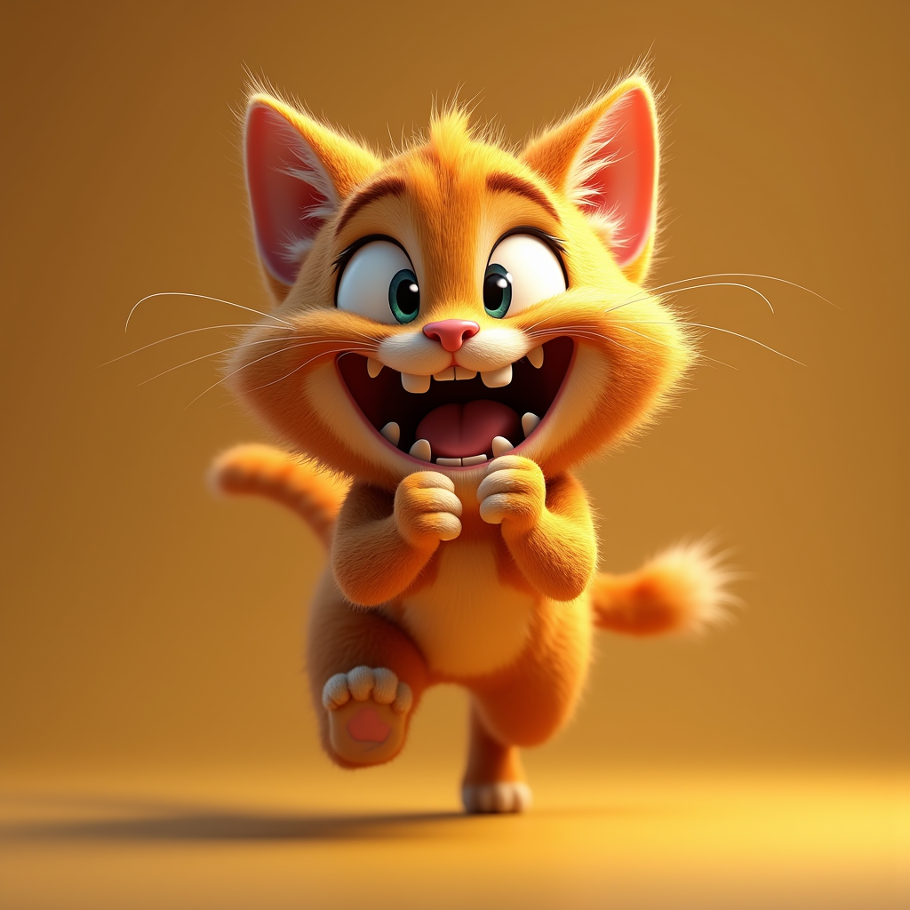 Cartoon Animals — Mischievous Cartoon Cat Character Mid-pounce With Character #0227 (Firefly)