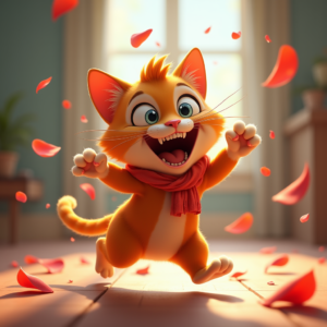 Cartoon Animals — Mischievous Cartoon Cat Character Mid-pounce With Character #0233 (Midjourney)