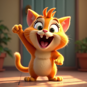 Cartoon Animals — Mischievous Cartoon Cat Character Mid-pounce With Character #0251 (Firefly)
