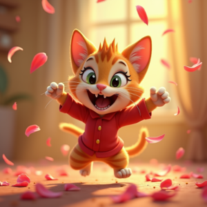 Cartoon Animals — Mischievous Cartoon Cat Character Mid-pounce With Character #0269 (Midjourney)