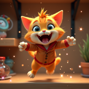 Cartoon Animals — Mischievous Cartoon Cat Character Mid-pounce With Character #0275 (Firefly)
