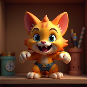 Cartoon Animals — Mischievous Cartoon Cat Character Mid-pounce With Character #0281 (Midjourney)
