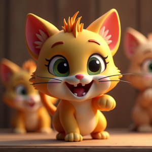 Cartoon Animals — Mischievous Cartoon Cat Character Mid-pounce With Character #0287 (Firefly)